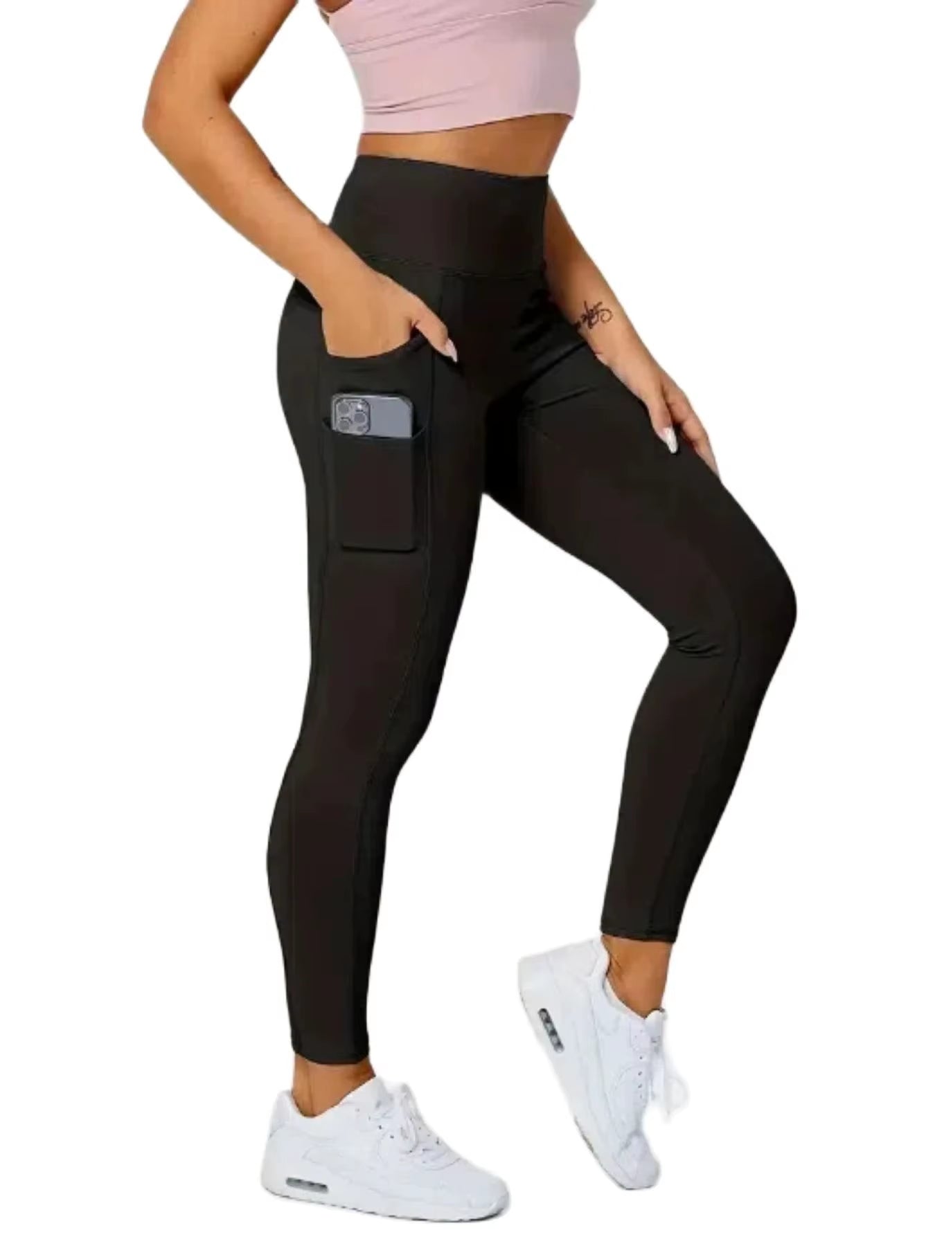 Double-Layer Side Pockets Yoga Leggings Casual Sports Comfortable Breathable High Waist Tummy Control Fitness Sportswear Pants