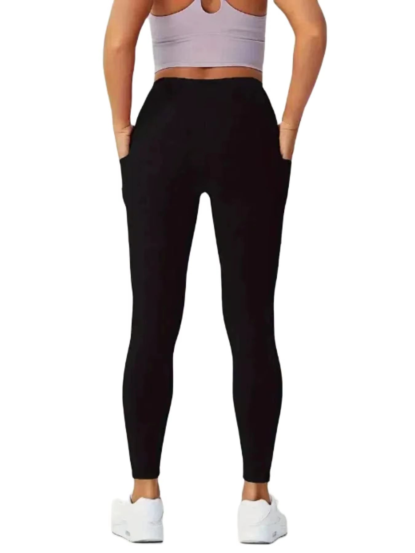 Double-Layer Side Pockets Yoga Leggings Casual Sports Comfortable Breathable High Waist Tummy Control Fitness Sportswear Pants