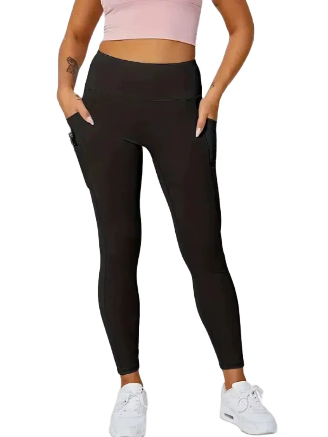 Double-Layer Side Pockets Yoga Leggings Casual Sports Comfortable Breathable High Waist Tummy Control Fitness Sportswear Pants