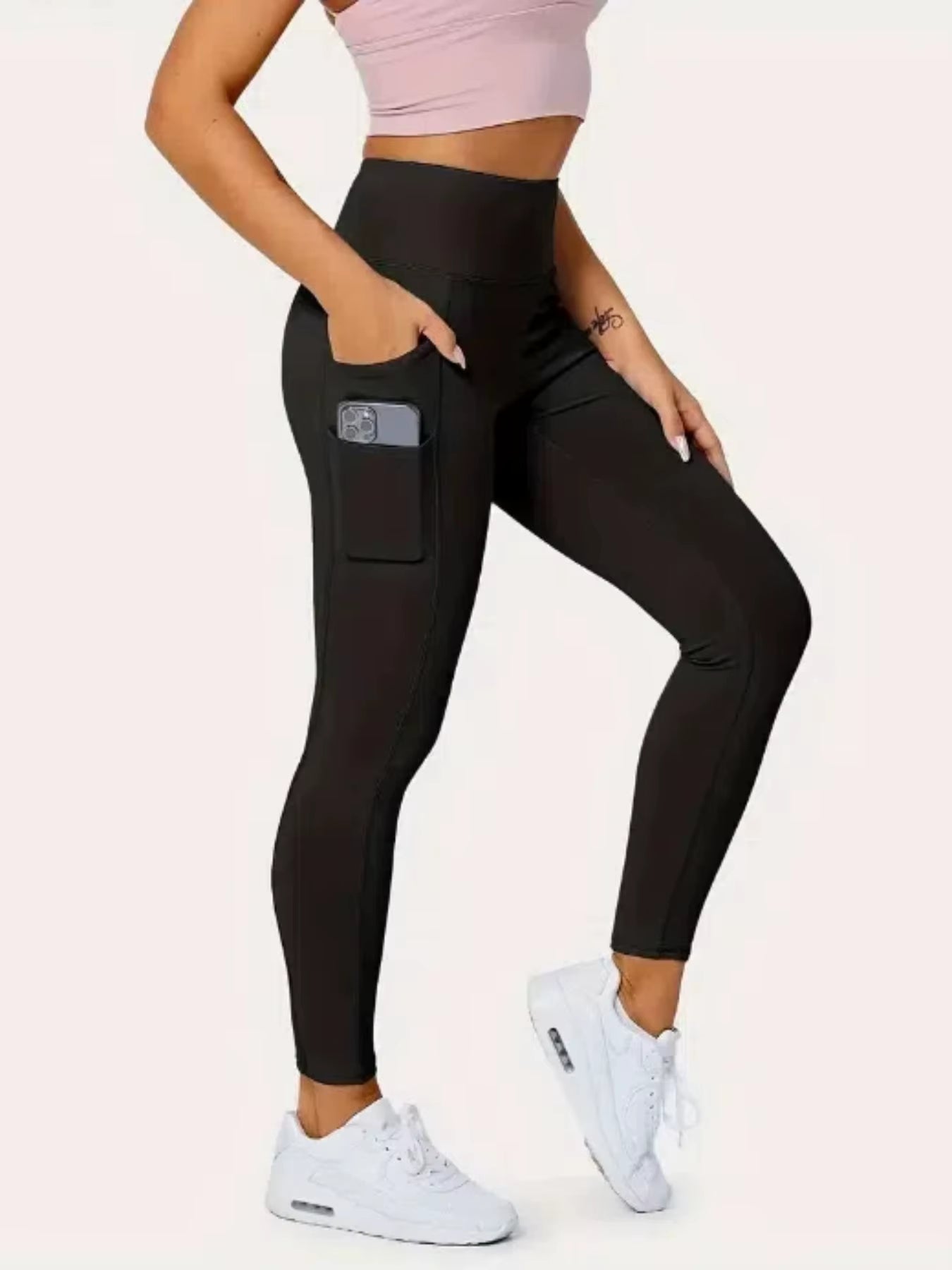 Double-Layer Side Pockets Yoga Leggings Casual Sports Comfortable Breathable High Waist Tummy Control Fitness Sportswear Pants